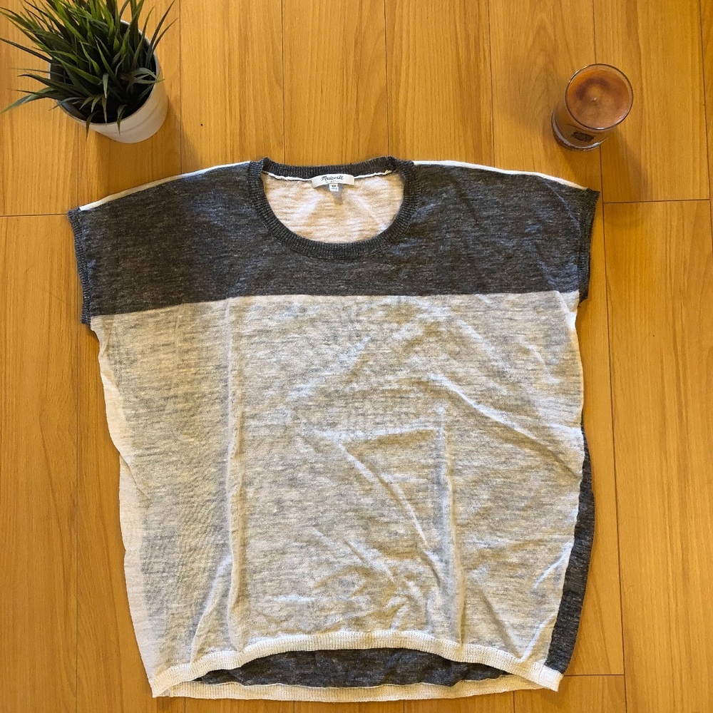 Madewell Linen Blend Colorblock Short Sleeve Top - Picture 2 of 5